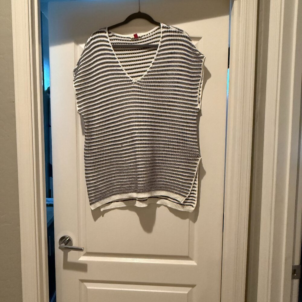 Marine Layer Bay Knit Crochet Tunic | Navy/White/Off-White | Size: M